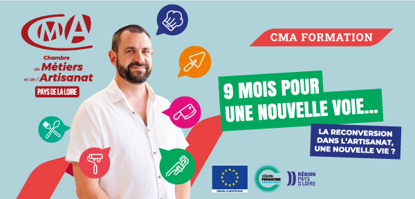 9 mois pour une nouvelle voie | Homme avec des pictogrammes métier autour de lui | La reconversion dans l'artisanat, une nouvelle vie ?